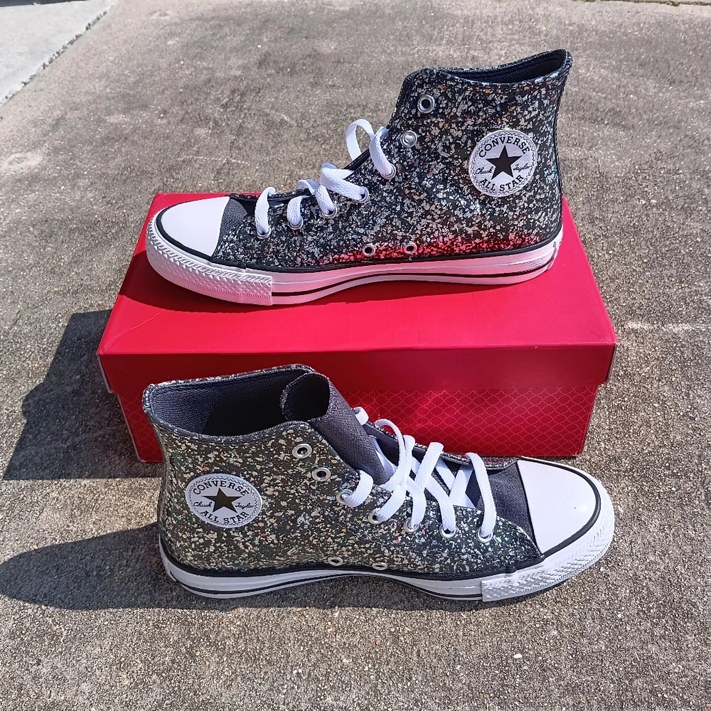 NEW Converse All Star High Top Metallic Grey-Black Splatter Print W7½ / Youth 6